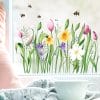 Auf dem Bild ist das Produkt: Fensterbild Frühling Ostern Blumenwiese Frühlingsblumen Nazisse Krokus Tulpen mit Hummeln,  Fensterdeko zum Preis von €13.90 abgebildet.