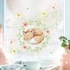 Auf dem Bild ist das Produkt: Fensterbild Frühling Ostern schlafender Fuchs mit Blätterkranz und Schmetterlingen Fensterdeko Kinderzimmer Kind zum Preis von €13.90 abgebildet.