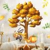 Auf dem Bild ist das Produkt: Fensterbild Herbst Eiche Dachs mit Schal Kürbis Blätter Herbstblätter wiederverwendbare Fensteraufkleber zum Preis von €13.90 abgebildet.