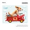 Auf dem Bild ist das Produkt: Fensterbild Hund im retro Feuerwehrauto mit Wolken, Fensterdeko Kinderzimmer Kind zum Preis von €12.90 abgebildet.