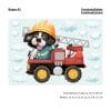 Auf dem Bild ist das Produkt: Fensterbild Hund mit Helm im Feuerwehrauto mit Wolken, Fensterdeko Kinderzimmer Kind zum Preis von €13.90 abgebildet.