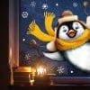 Auf dem Bild ist das Produkt: Fensterbild Pinguin hineinschauend Winter Fenster mit Schneeflocken Adventsdeko wiederverwendbar zum Preis von €13.90 abgebildet.
