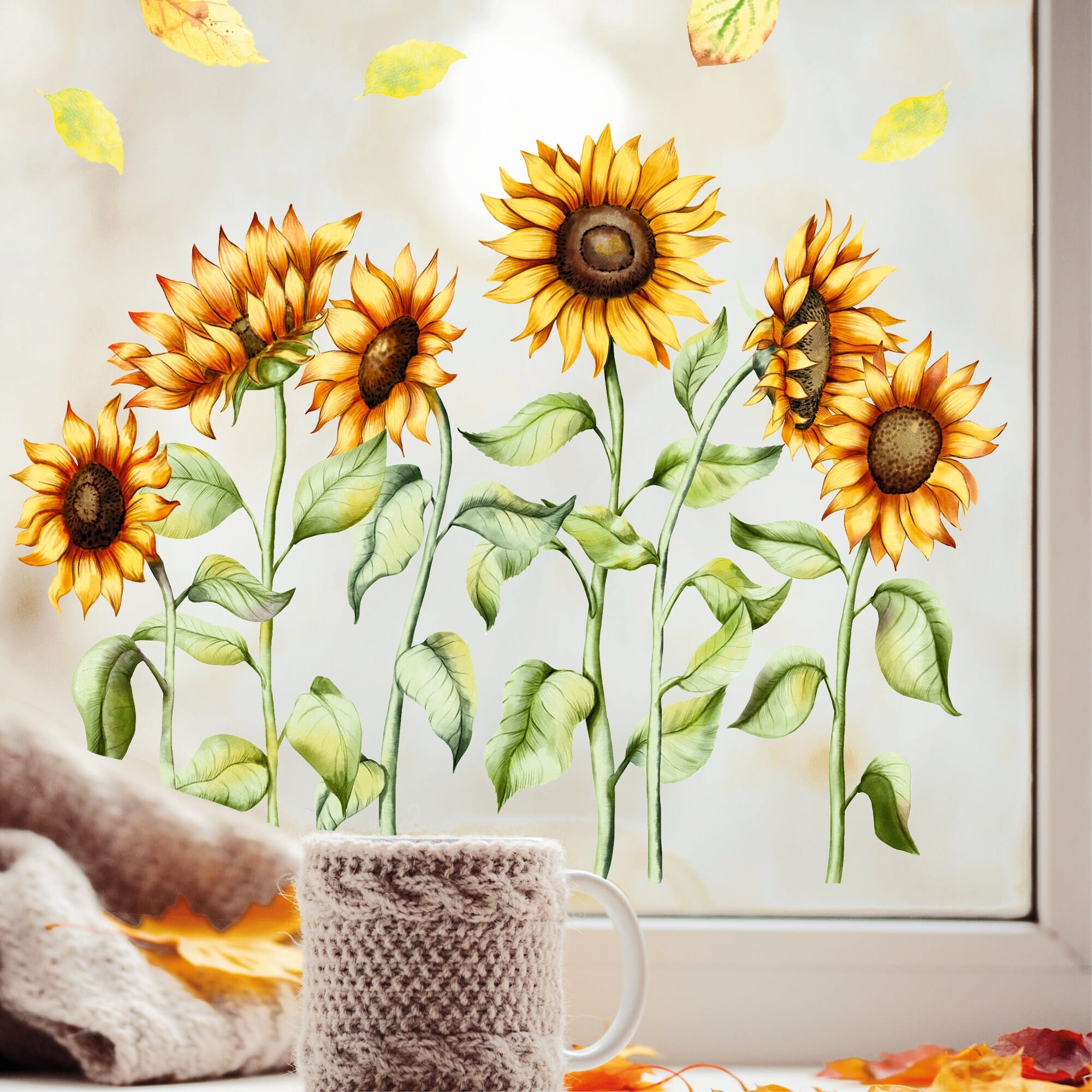 Fensterbild Sonnenblume Herbst wiederverwendbare Fensteraufkleber