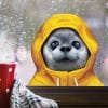 Auf dem Bild ist das Produkt: Fensterbild Tiere im Regenmantel mit Kapuze Herbst herbstlicher Fensteraufkleber Fensterdeko Regen zum Preis von €12.9 abgebildet.