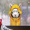 Auf dem Bild ist das Produkt: Fensterbild Tiere im Regenmantel mit Kapuze Herbst herbstlicher Fensteraufkleber Fensterdeko Regen zum Preis von €12.9 abgebildet.