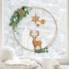 Auf dem Bild ist das Produkt: Fensterbild Weihnachten Hirsch Deko Winter Schneeflocken Stern Holzoptik Weihnachtsgrün Fensteraufkleber Fensterdeko zum Preis von €13.90 abgebildet.