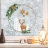 Auf dem Bild ist das Produkt: Fensterbild Weihnachten Hirsch Deko Winter Schneeflocken Stern Holzoptik Weihnachtsgrün Fensteraufkleber Fensterdeko zum Preis von €13.90 abgebildet.