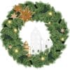 Auf dem Bild ist das Produkt: Fensterbild Weihnachten Weihnachtskranz Deko Winter Schneeflocken Stern Holzoptik Häuser Fensteraufkleber Fensterdeko zum Preis von €13.90 abgebildet.