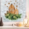 Auf dem Bild ist das Produkt: Fensterbild Weihnachten Weihnachtszweige Holzoptik Häuser Deko Winter Schneeflocken Fensteraufkleber Fensterdeko zum Preis von €13.90 abgebildet.