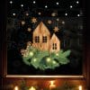 Auf dem Bild ist das Produkt: Fensterbild Weihnachten Weihnachtszweige Holzoptik Häuser Deko Winter Schneeflocken Fensteraufkleber Fensterdeko zum Preis von €13.90 abgebildet.