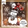 Auf dem Bild ist das Produkt: Fensterbild Weihnachten weiß Schneemann Eule Schneeflocken wiederverwendbar zum Preis von €13.90 abgebildet.