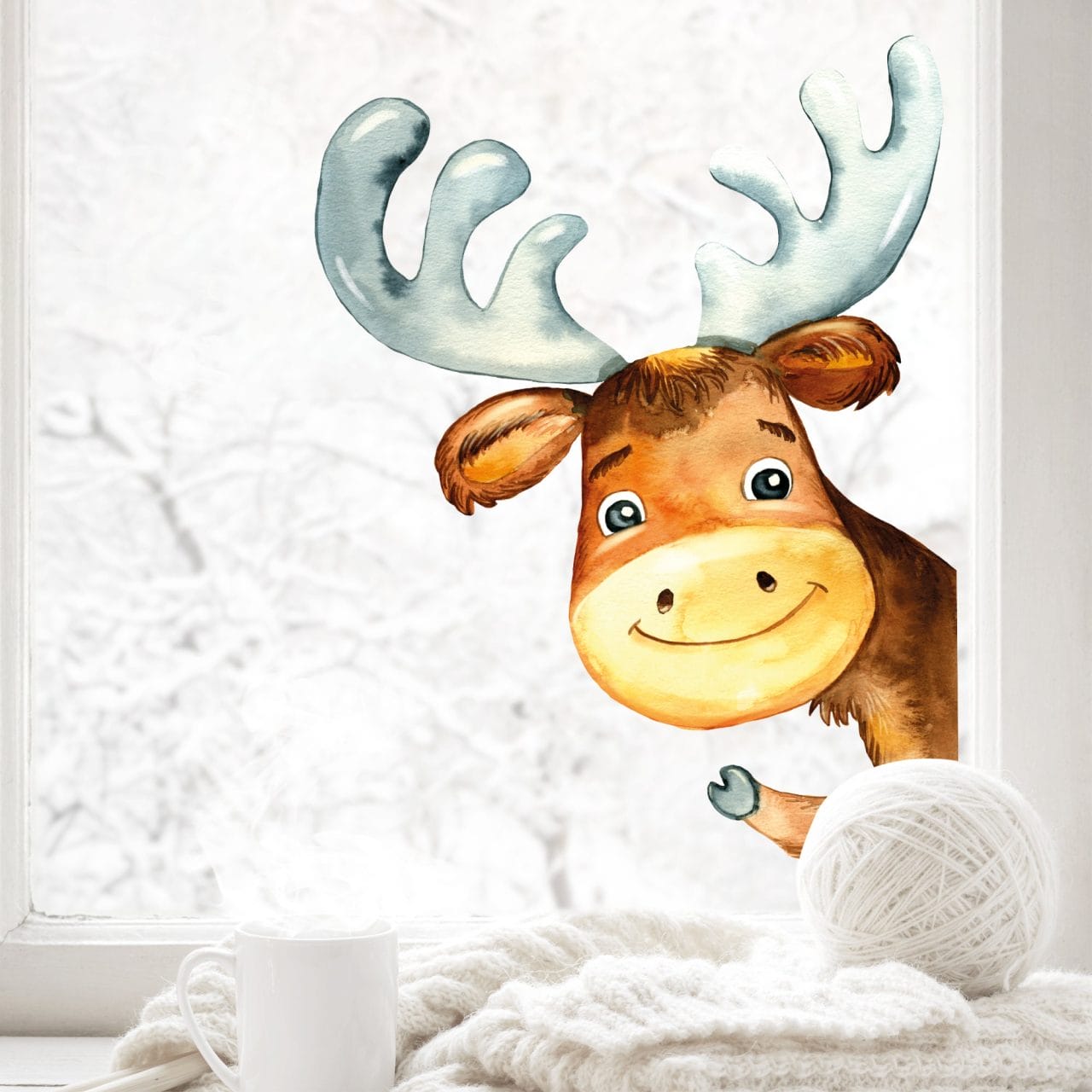 Weihnachts Fensterbild - Winterliches Wandtattoo Mit Schlitten Und Elch