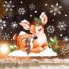 Auf dem Bild ist das Produkt: Fensterbild Weihnachten Winter Reh mit Häschen mit Schneeflocken zum Preis von €13.90 abgebildet.