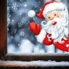 Auf dem Bild ist das Produkt: Fensterbild Weihnachtsmann hineinschauend wiederverwendbar Winter Fenster mit Schneeflocken Adventsdeko zum Preis von €13.90 abgebildet.