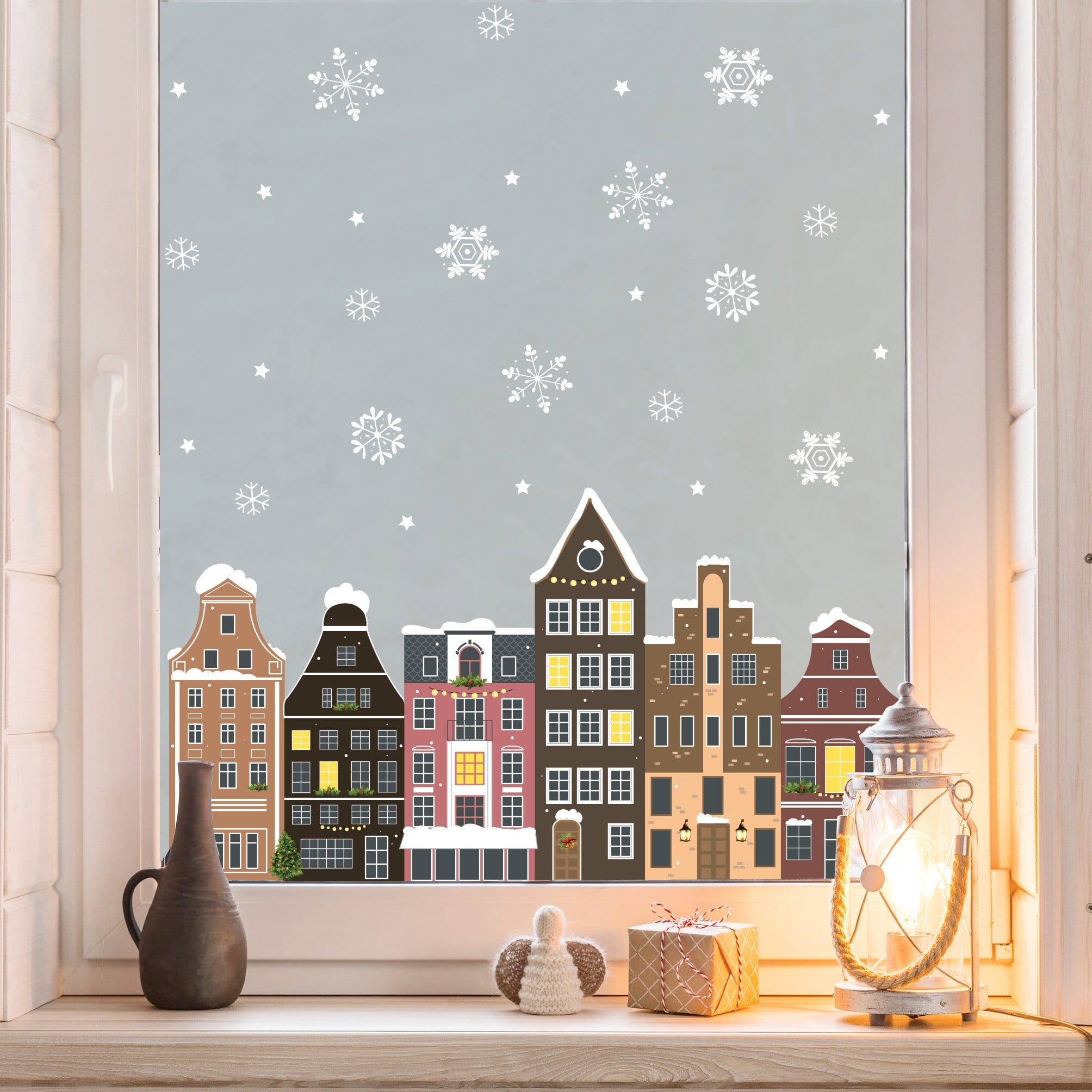 Sichtschutzfolie Weihnachten Winter Fenster Küche Winterstadt Giebelhäuser wiederverwendbare Fensterfolie Weihnachtsdeko