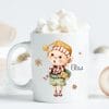 Auf dem Bild ist das Produkt: Weihnachtstasse Elfen mit einem Spielzeugauto Geschenk Glocke Lebkuchen Schneeflocken und Wunschnamen, personalisiertes Geschenk Tasse Becher Keramik zum Preis von €17.90 abgebildet.