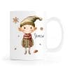 Auf dem Bild ist das Produkt: Weihnachtstasse Elfen mit einem Spielzeugauto Geschenk Glocke Lebkuchen Schneeflocken und Wunschnamen, personalisiertes Geschenk Tasse Becher Keramik zum Preis von €17.90 abgebildet.