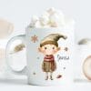 Auf dem Bild ist das Produkt: Weihnachtstasse Elfen mit einem Spielzeugauto Geschenk Glocke Lebkuchen Schneeflocken und Wunschnamen, personalisiertes Geschenk Tasse Becher Keramik zum Preis von €17.90 abgebildet.