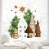 Auf dem Bild ist das Produkt: Wiederverwendbares Fensterbild Weihnachten Haus Tannenbäume Holzoptik Sterne Fensterdekoration wiederverwendbar zum Preis von €13.90 abgebildet.