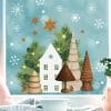 Auf dem Bild ist das Produkt: Wiederverwendbares Fensterbild Weihnachten Haus Tannenbäume Holzoptik Sterne Fensterdekoration wiederverwendbar zum Preis von €13.90 abgebildet.