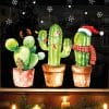 Auf dem Bild ist das Produkt: Wiederverwendbares Fensterbild Weihnachten Kaktus Kakteen Aquarell Schneeflocken Fensterdeko Kinderzimmer Kind Fensterfolie Geschenk zum Preis von €13.90 abgebildet.