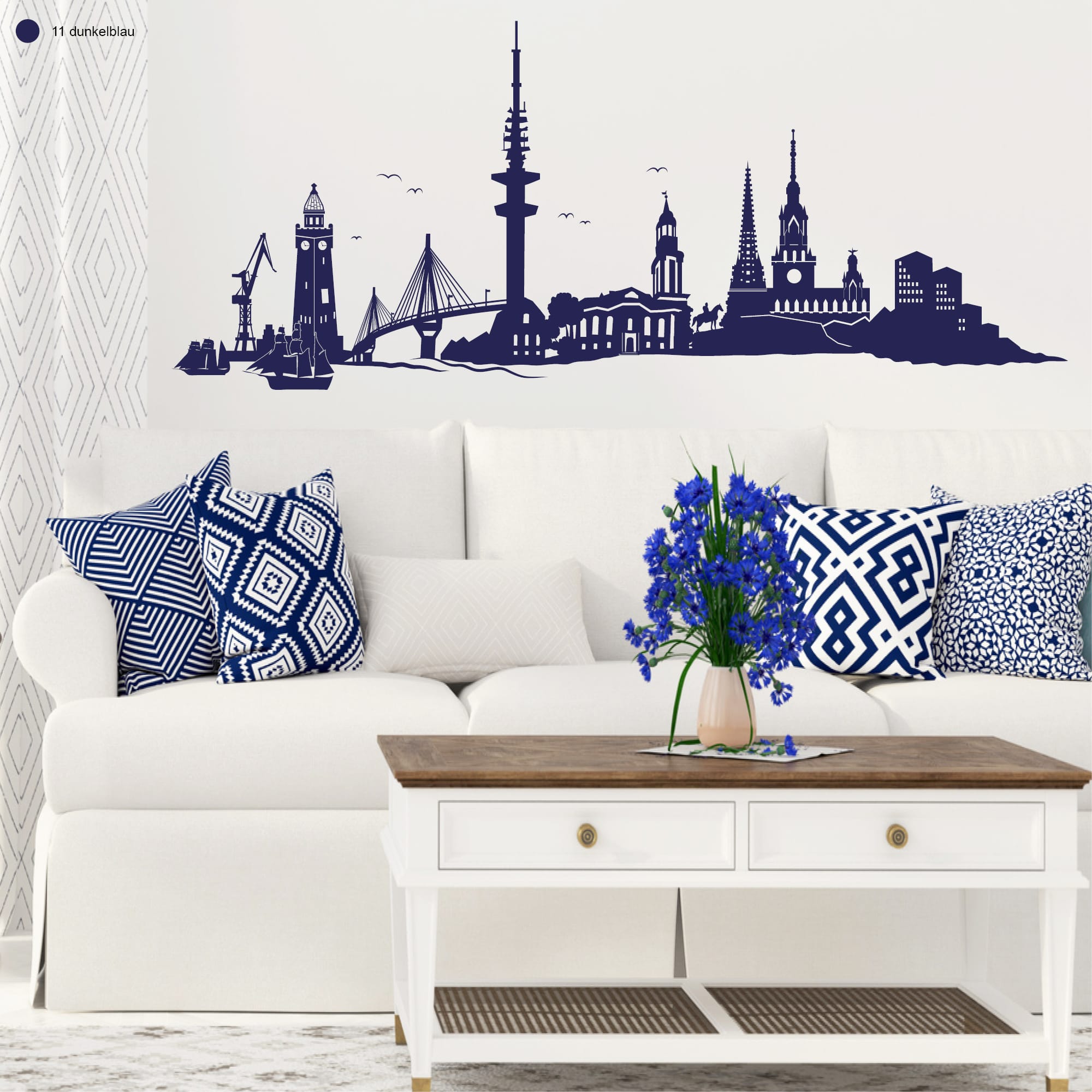 Auf dem Bild ist das Produkt: Wandtattoo Wandaufkleber Hamburg Skyline Dekoration zum Preis von €16.90 abgebildet.