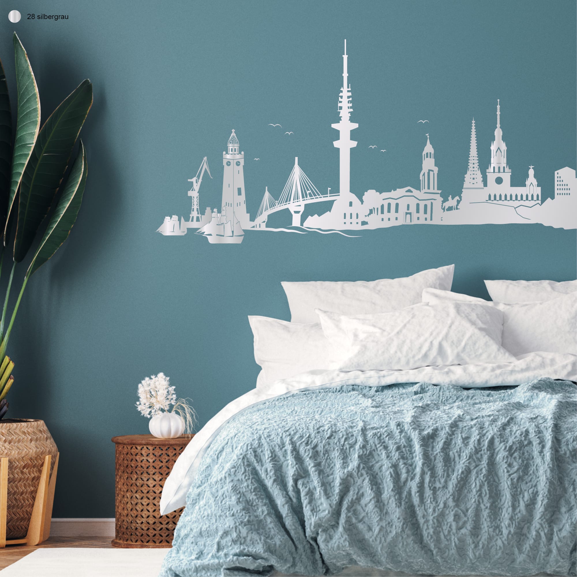 Auf dem Bild ist das Produkt: Wandtattoo Wandaufkleber Hamburg Skyline Dekoration zum Preis von €16.90 abgebildet.