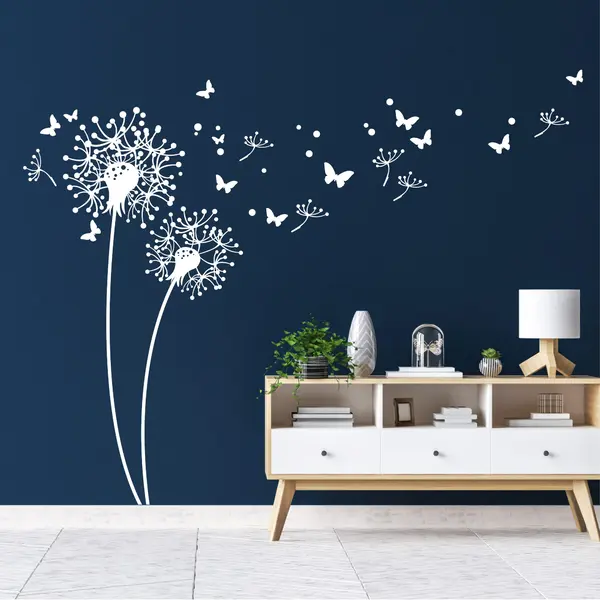 11068_Pusteblumen_wandbild_wand-deko_sticker_Flur_Wohnzimmer_Kinderzimmer_Löwenzahn_Schmetterlinge_Pollen_Blume_Schlafzimmer_Wandtattoo-Loft