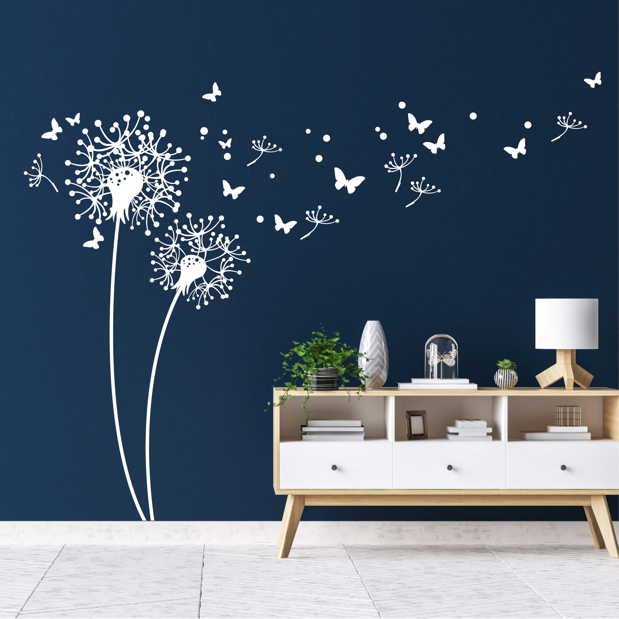 Wandtattoo Pusteblumen mit Pollen und Schmetterlinge Dekoration