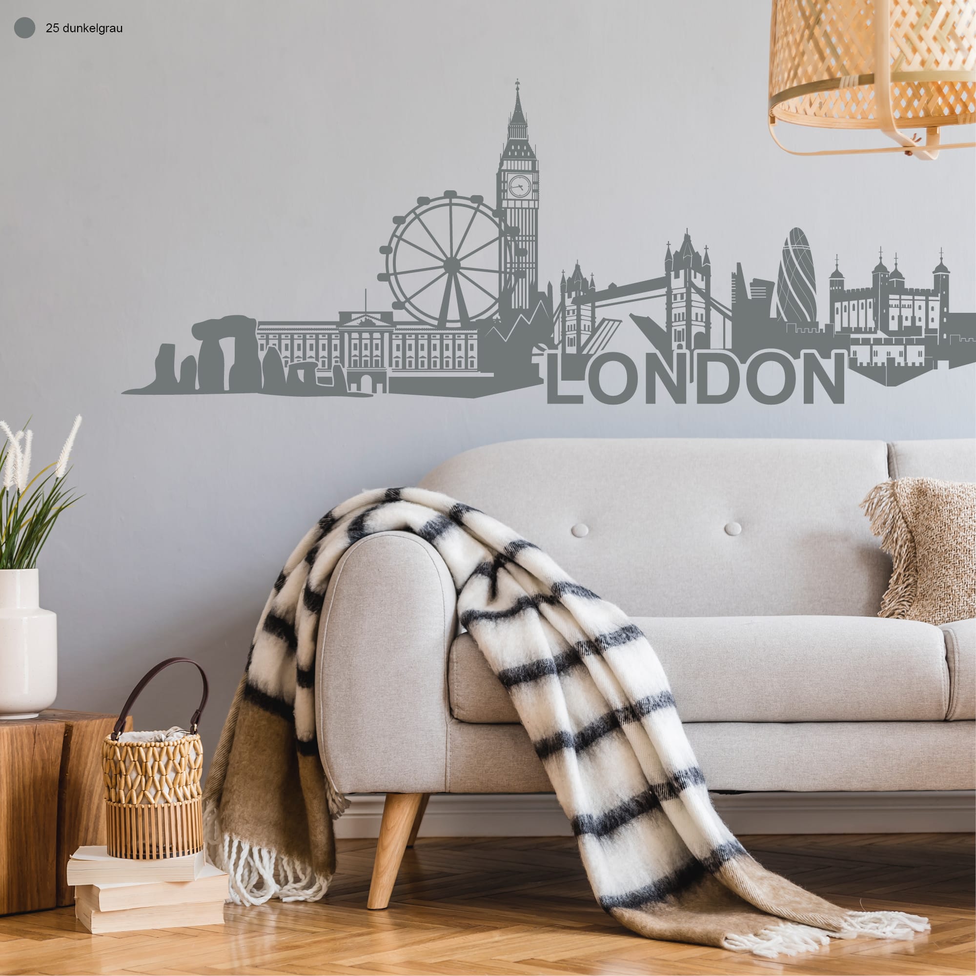 Auf dem Bild ist das Produkt: Wandtattoo Wandbild Skyline London England Wandaufkleber zum Preis von €29.9 abgebildet.