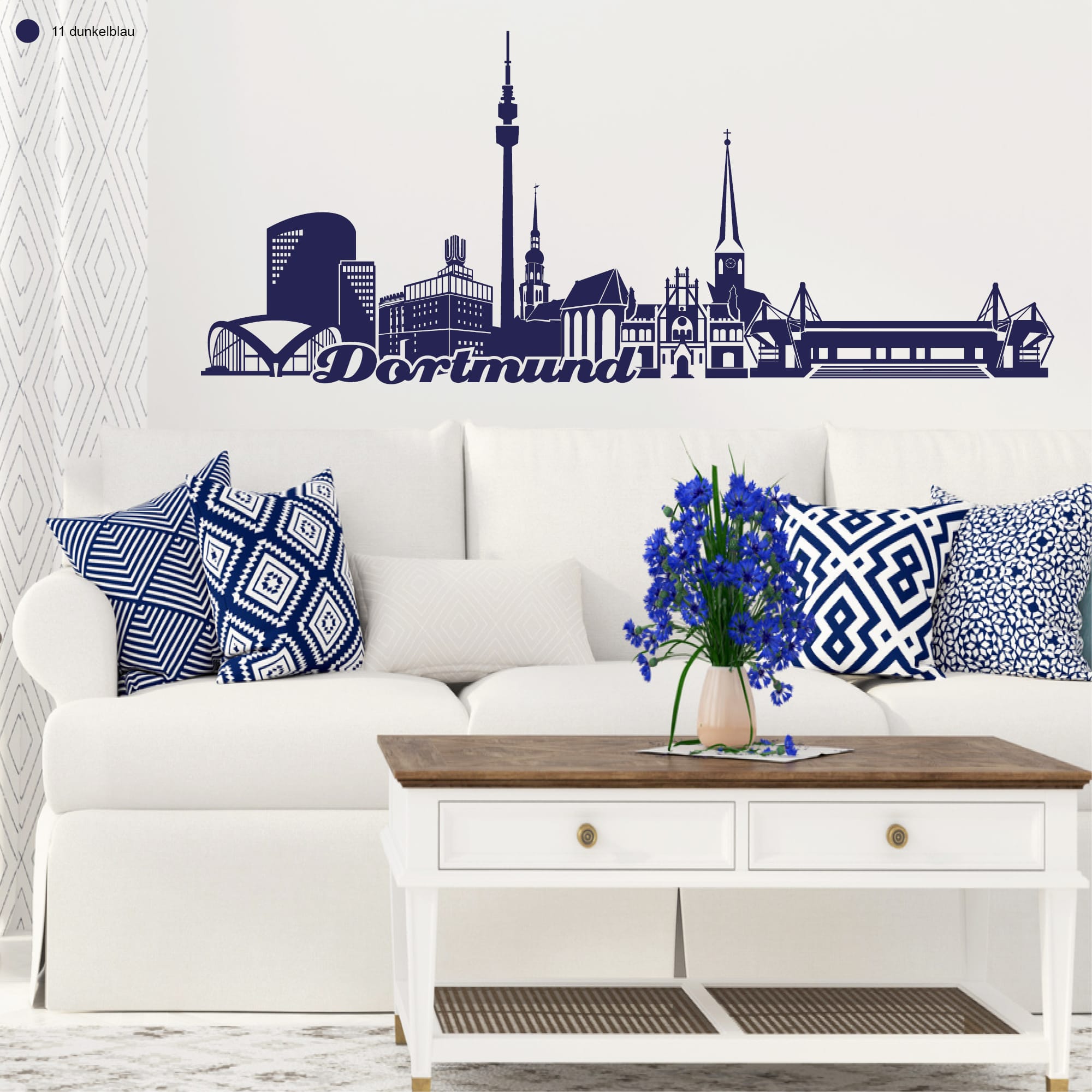 Auf dem Bild ist das Produkt: Wandtattoo Wandbild Dortmund Skyline Heimat Heimatliebe zum Preis von €29.9 abgebildet.
