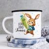 Auf dem Bild ist das Produkt: Kindertasse Emaille Becher Hase Schulkind Einschulung Geschenk Einschulungsgeschenk 300 ml Schule zum Preis von €18.9 abgebildet.