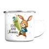 Auf dem Bild ist das Produkt: Kindertasse Emaille Becher Hase Schulkind Einschulung Geschenk Einschulungsgeschenk 300 ml Schule zum Preis von €18.9 abgebildet.