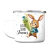 Auf dem Bild ist das Produkt: Kindertasse Emaille Becher Hase Schulkind Einschulung Geschenk Einschulungsgeschenk 300 ml Schule zum Preis von €18.9 abgebildet.