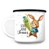 Auf dem Bild ist das Produkt: Kindertasse Emaille Becher Hase Schulkind Einschulung Geschenk Einschulungsgeschenk 300 ml Schule zum Preis von €18.9 abgebildet.