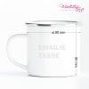 Auf dem Bild ist das Produkt: Kindertasse Emaille Dino Dinosaurier mit Schulranzen personalisiert Wunschname Einschulungsgeschenk zum Preis von €18.9 abgebildet.