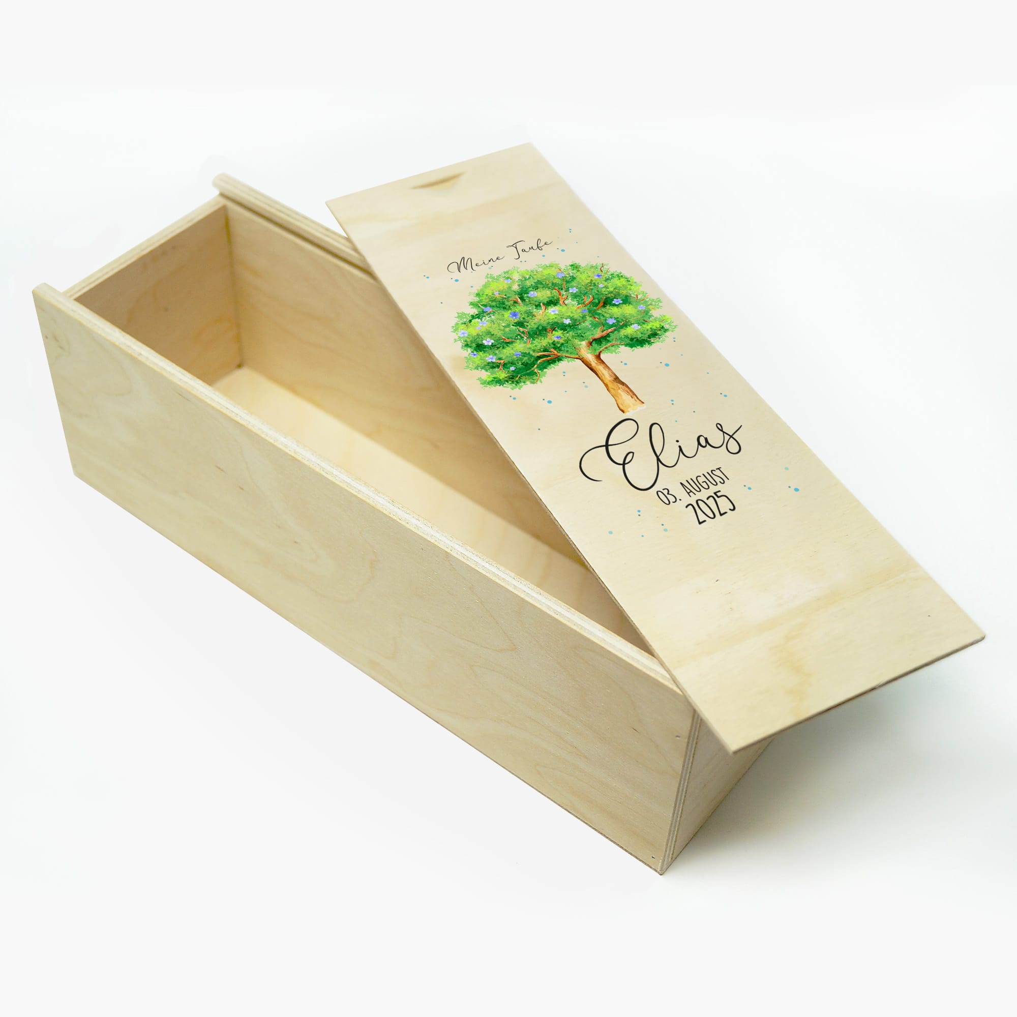 Auf dem Bild ist das Produkt: Taufkerze Junge/ Mädchen Lebensbaum Baum mit Blüten bedruckt mit Namen, Datum und auf Wunsch eigenem, vorgegebenem oder keinem Taufspruch zum Preis von €6.4 abgebildet.