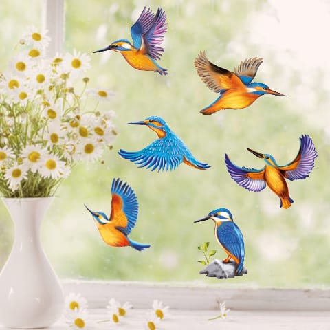 Frühling Fensterbild Vogel Eisvögel Vogelset bunt farbig wiederverwendbare Fensteraufkleber Kinderzimmer Baby Kind