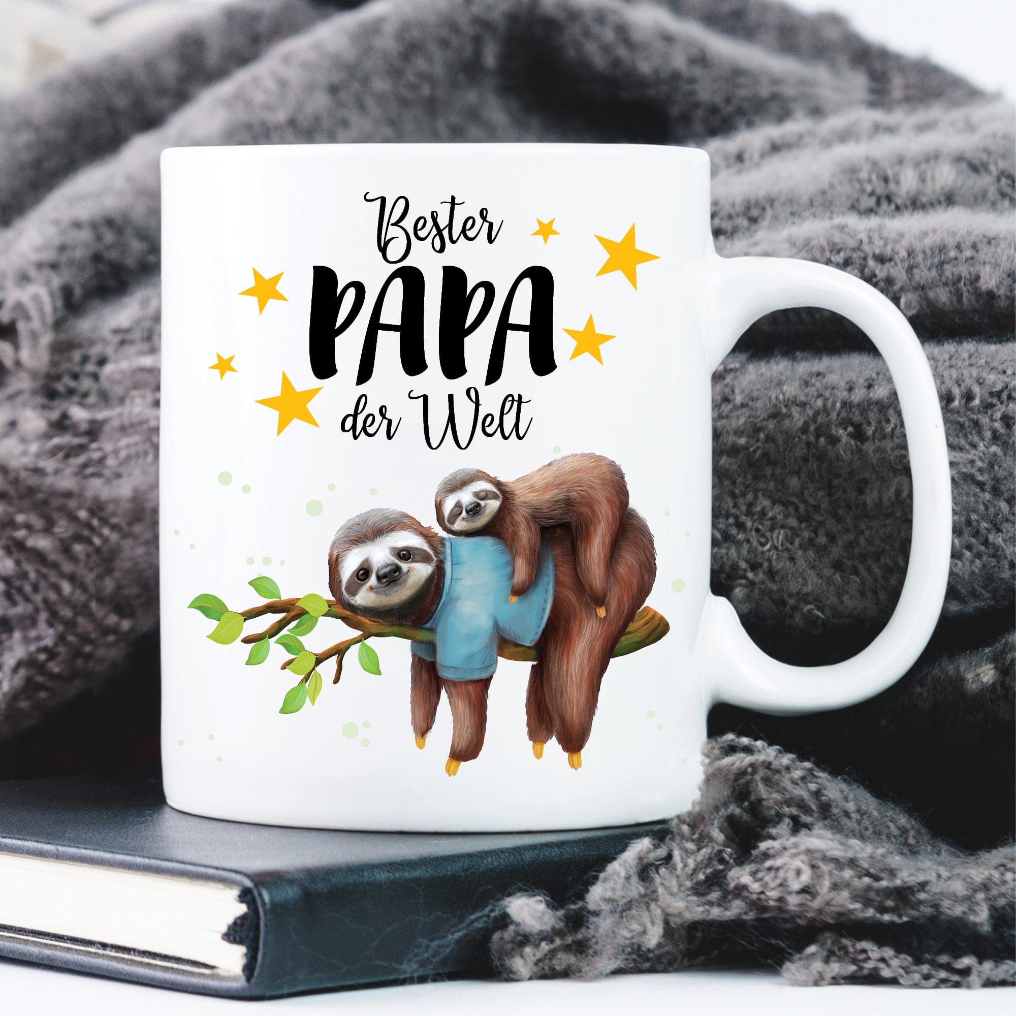 Auf dem Bild ist das Produkt: Tasse bedruckt Faultier Bester Papa der Welt Geschenk Vatertag Geburtstag Vatertagsgeschenk zum Preis von €15.90 abgebildet.