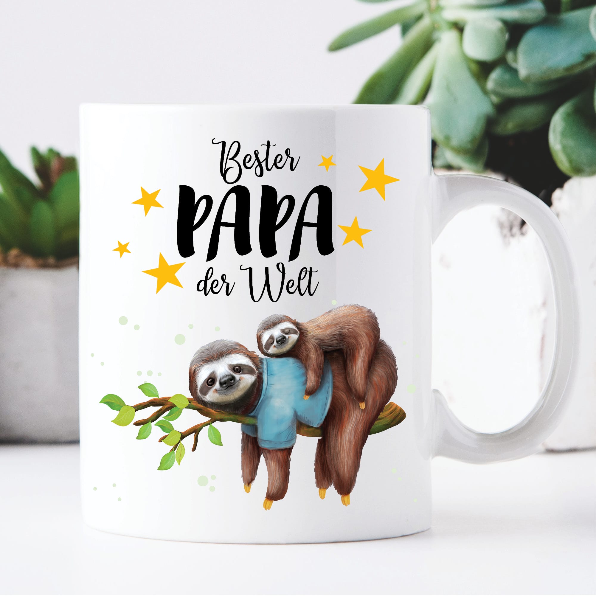 Auf dem Bild ist das Produkt: Tasse bedruckt Faultier Bester Papa der Welt Geschenk Vatertag Geburtstag Vatertagsgeschenk zum Preis von €15.90 abgebildet.