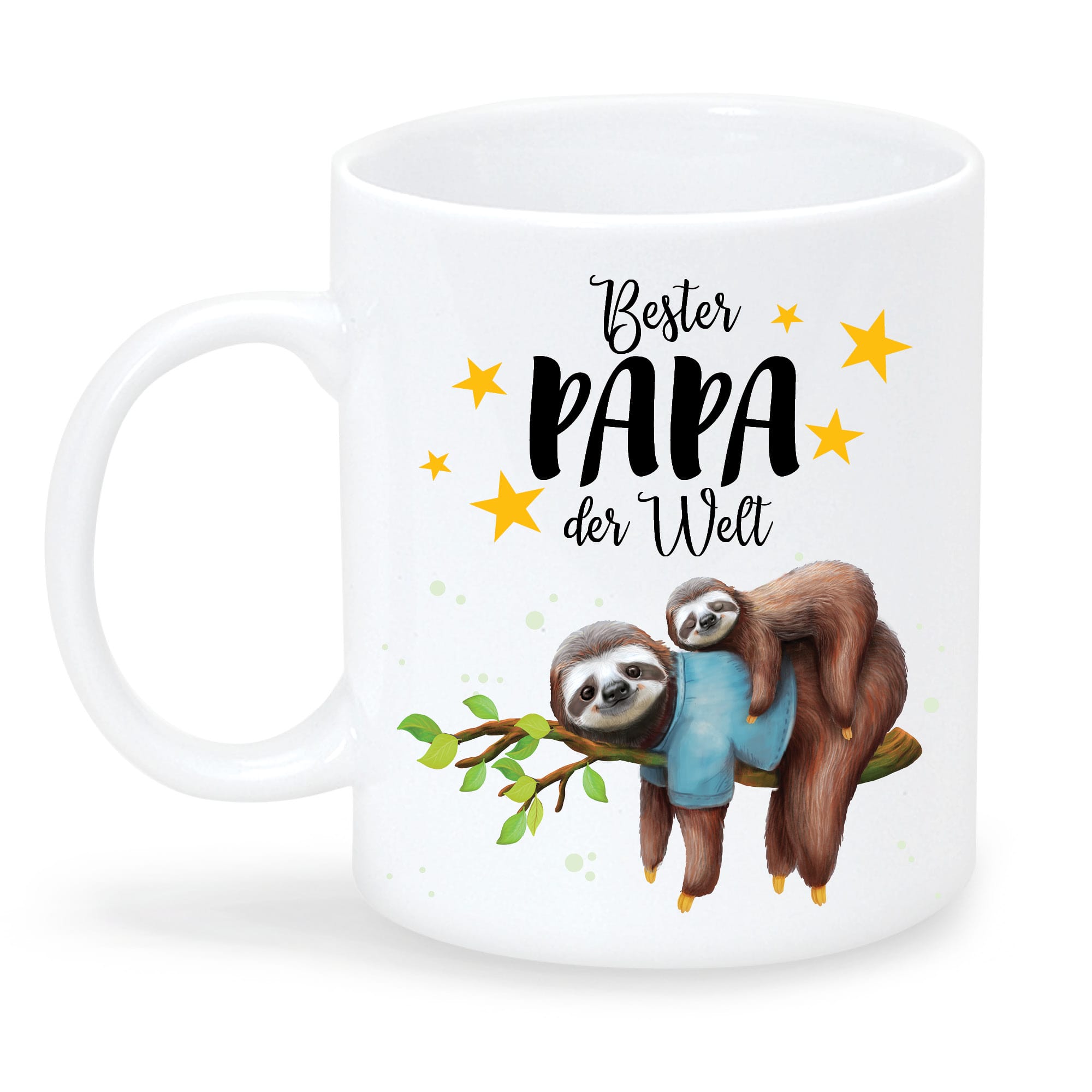 Auf dem Bild ist das Produkt: Tasse bedruckt Faultier Bester Papa der Welt Geschenk Vatertag Geburtstag Vatertagsgeschenk zum Preis von €15.90 abgebildet.