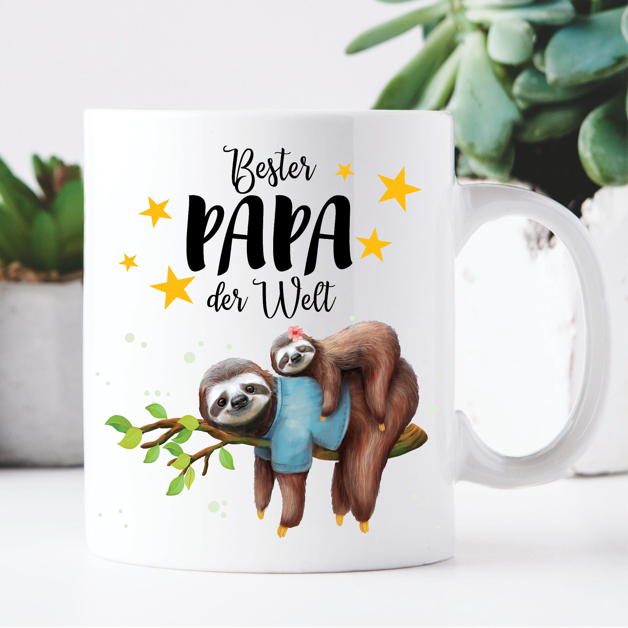 Auf dem Bild ist das Produkt: Tasse bedruckt Faultier Bester Papa der Welt Geschenk Vatertag Geburtstag Vatertagsgeschenk zum Preis von €15.90 abgebildet.