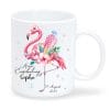 Auf dem Bild ist das Produkt: Tasse aus Keramik oder Kunststoff bedruckt Flamingo Schultüte Stifte Blüten personalisiert mit Wunschnamen und Datum zum Preis von €16.9 abgebildet.