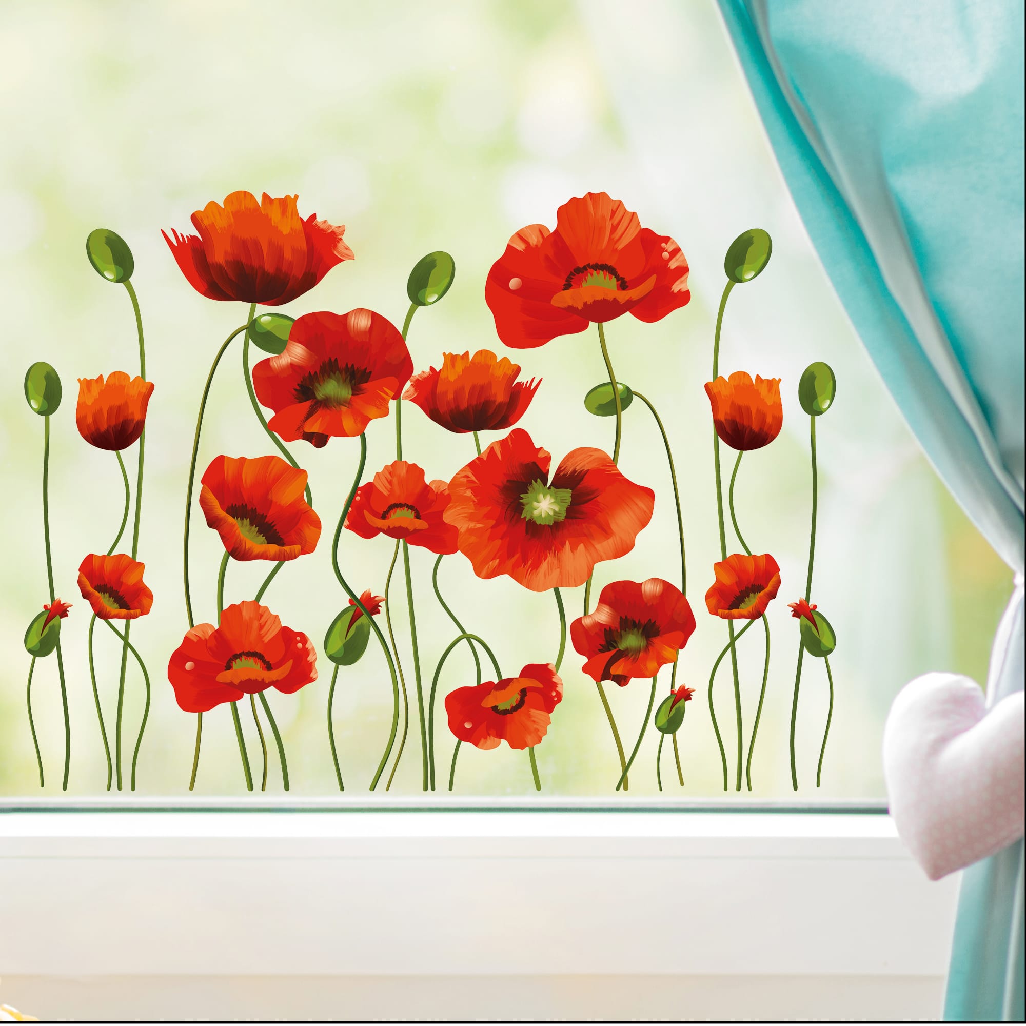 Auf dem Bild ist das Produkt: Fensterbild Frühling Ostern Mohn Mohnblumen Blumenwiese Fensterdeko Kinderzimmer Kind zum Preis von €13.9 abgebildet.