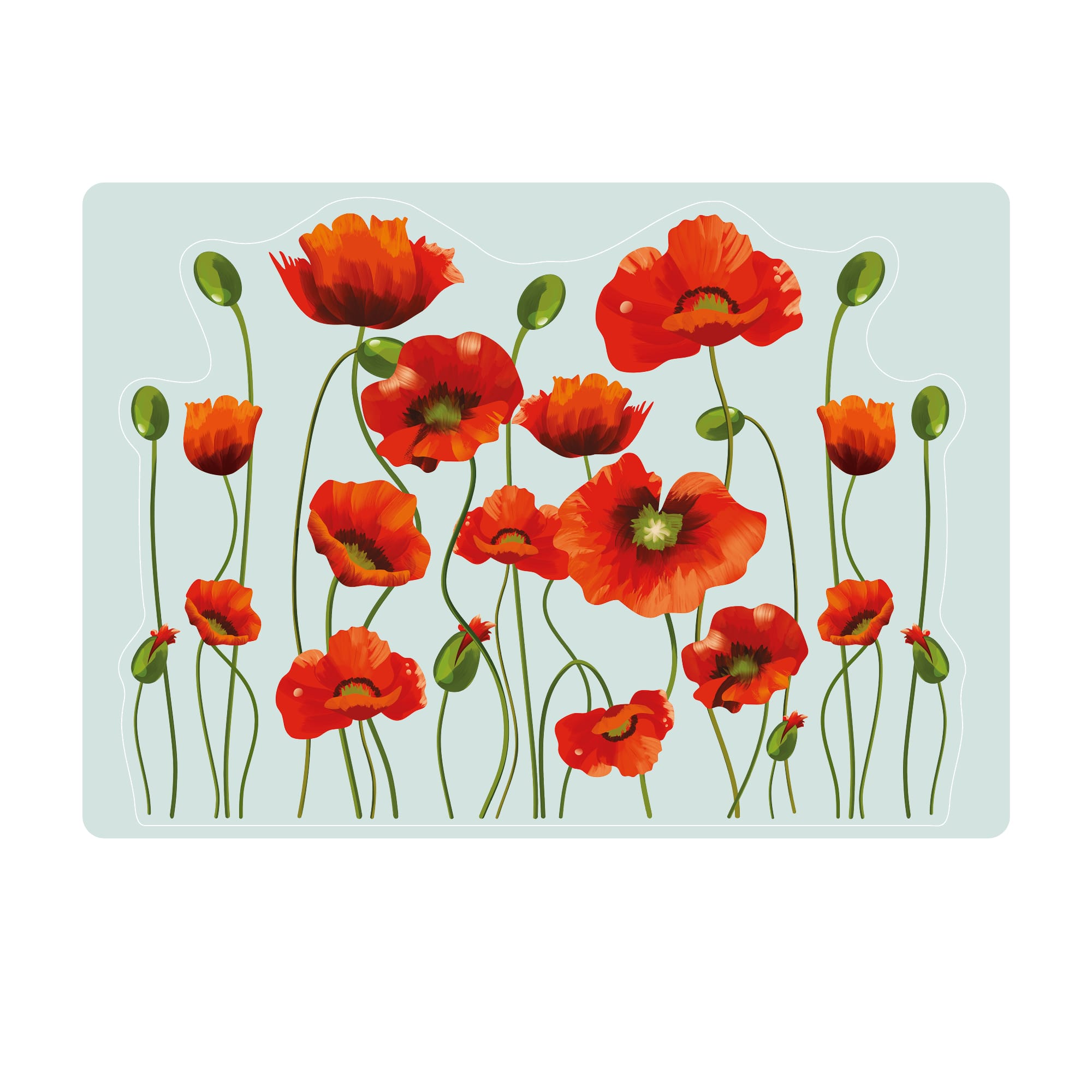 Auf dem Bild ist das Produkt: Fensterbild Frühling Ostern Mohn Mohnblumen Blumenwiese Fensterdeko Kinderzimmer Kind zum Preis von €13.9 abgebildet.