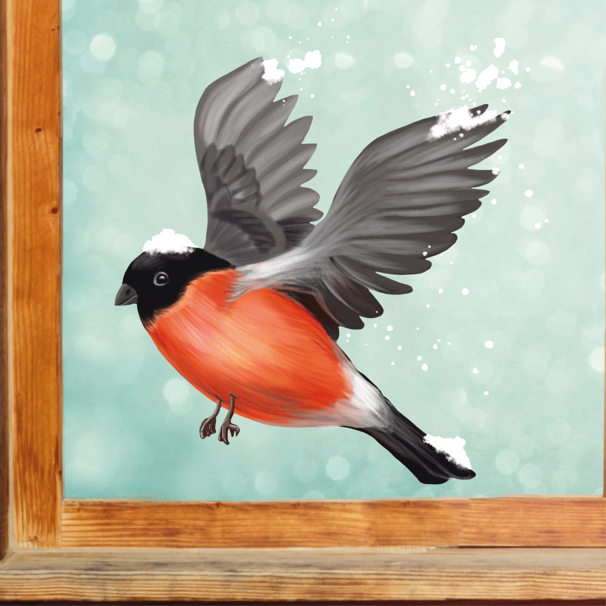 Fensterbild Winter Vogel Vögel Gimpel wiederverwendbare Fensteraufkleber Kinderzimmer Baby Kind Winterdeko