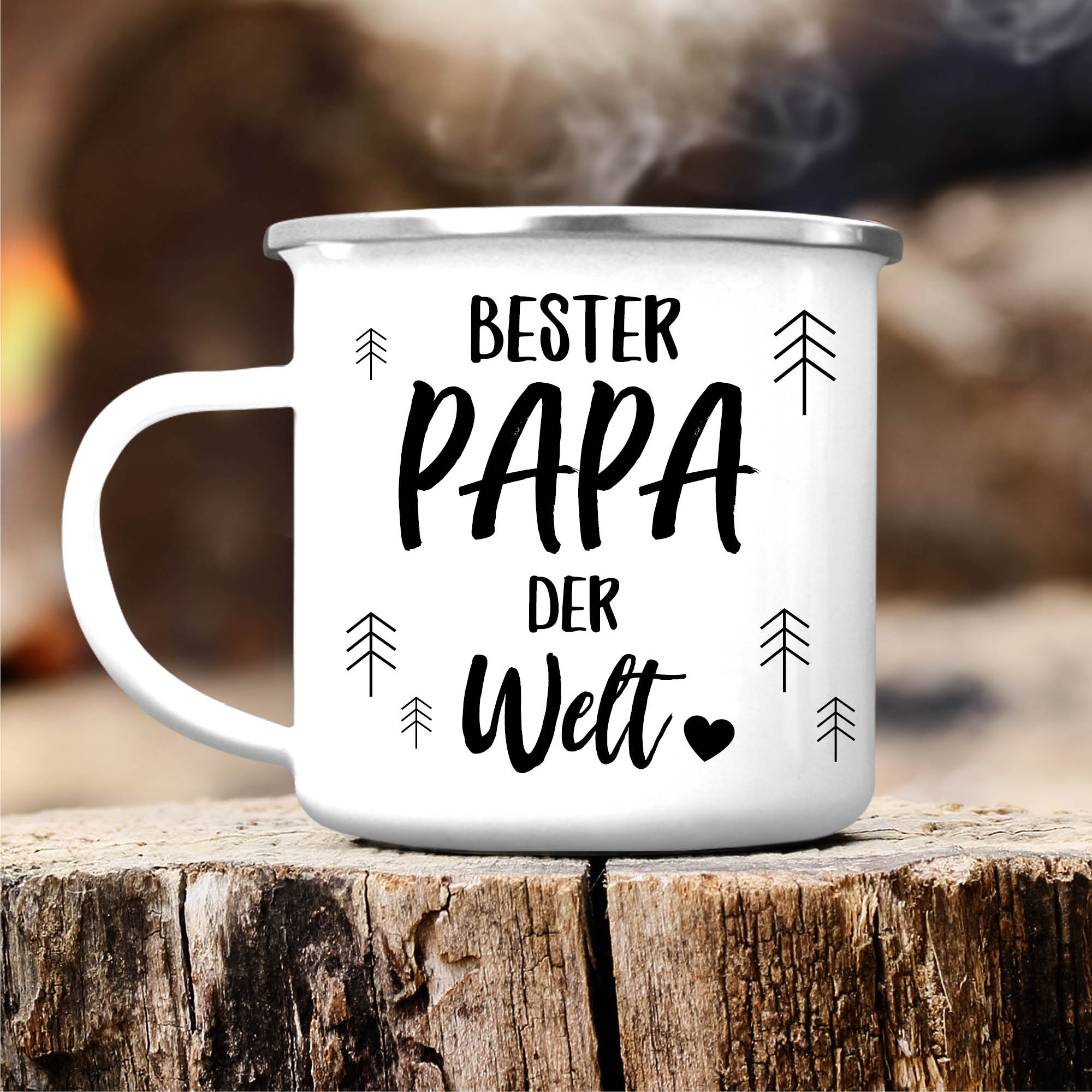 Auf dem Bild ist das Produkt: Emaille Campingbecher Papa Bär Bester Papa der Welt Outdoorgeschirr Geschenk Geburtstag Vatertagsgeschenk zum Preis von €18.9 abgebildet.