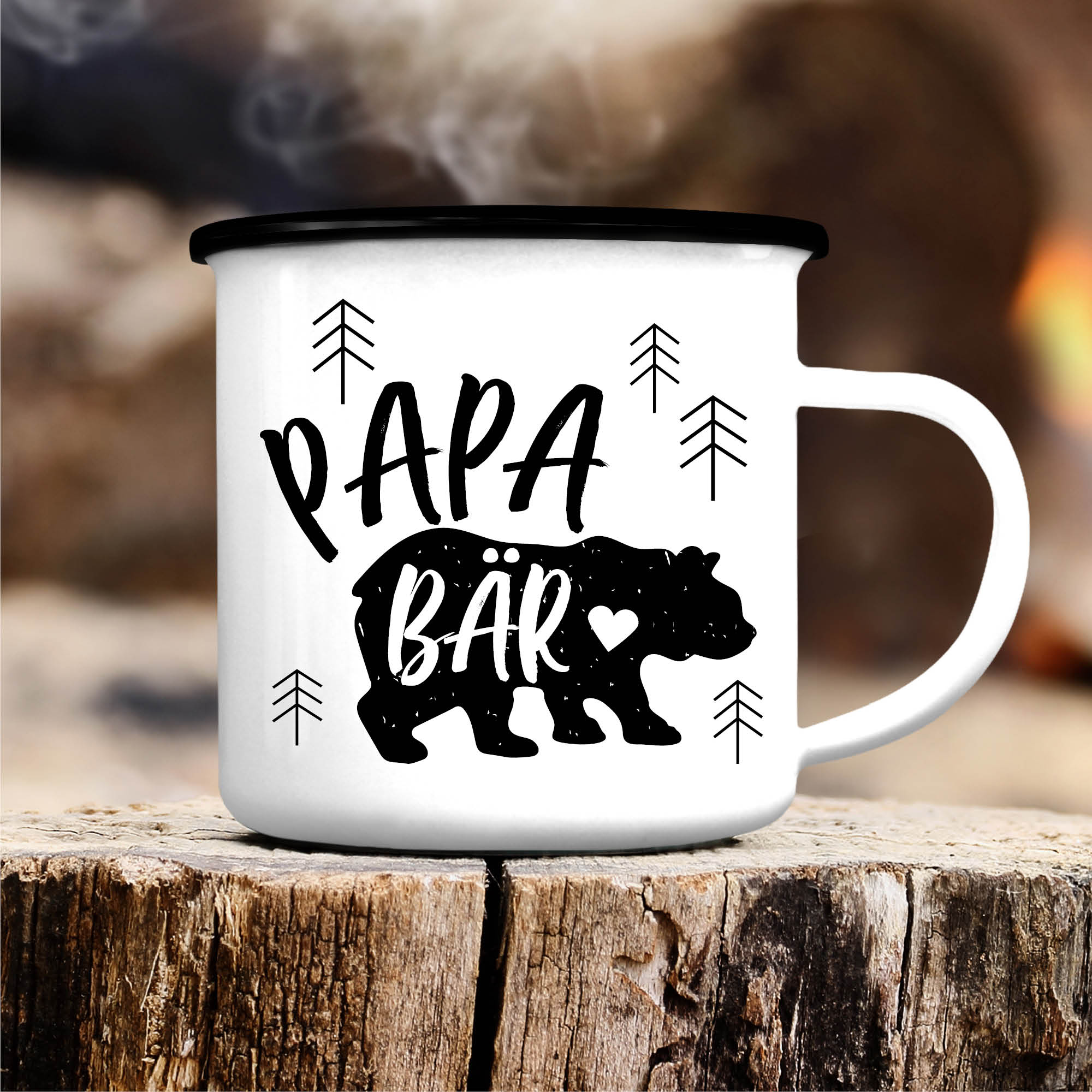 Auf dem Bild ist das Produkt: Emaille Campingbecher Papa Bär Bester Papa der Welt Outdoorgeschirr Geschenk Geburtstag Vatertagsgeschenk zum Preis von €18.9 abgebildet.