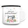 Auf dem Bild ist das Produkt: Becher Campingbecher Emaille Spruch Nähen ist wie zaubern können Nähmaschine 300 ml weiß zum Preis von €18.9 abgebildet.