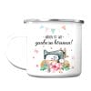 Auf dem Bild ist das Produkt: Becher Campingbecher Emaille Spruch Nähen ist wie zaubern können Nähmaschine 300 ml weiß zum Preis von €18.9 abgebildet.